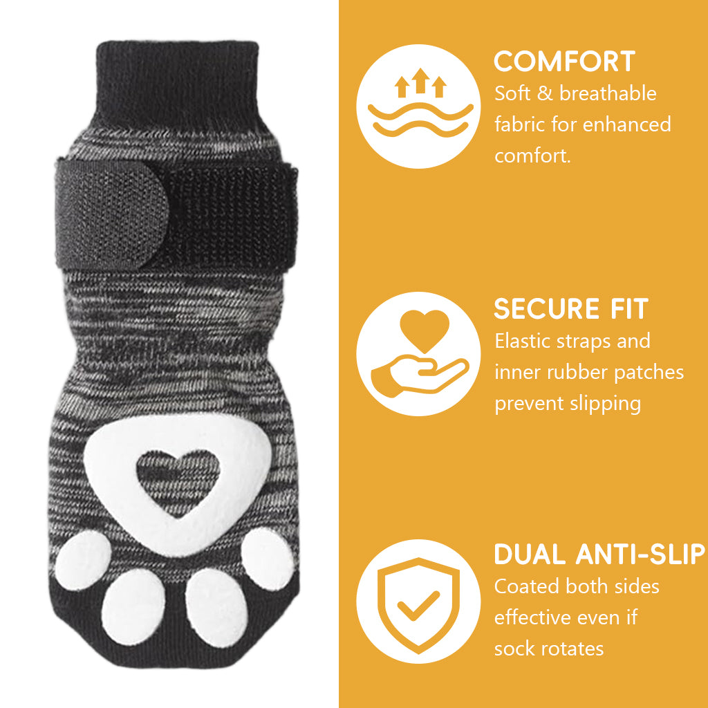 Qpets® Non-Slip Dog Socks, 6Pcs Adjustable Strap Dog Paw Socks with Hook and Loop Closure, Breathable Cotton Pet Feet Protectors for Indoor Outdoor Flooring & Post-Surgery Care (L, Paw Size 3-3.5in)