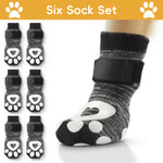 Qpets® Non-Slip Dog Socks, 6Pcs Adjustable Strap Dog Paw Socks with Hook and Loop Closure, Breathable Cotton Pet Feet Protectors for Indoor Outdoor Flooring & Post-Surgery Care (L, Paw Size 3-3.5in)