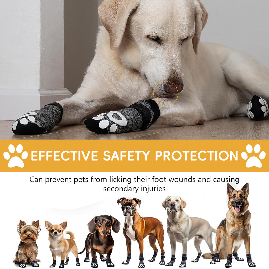 Qpets® Non-Slip Dog Socks, 6Pcs Adjustable Strap Dog Paw Socks with Hook and Loop Closure, Breathable Cotton Pet Feet Protectors for Indoor Outdoor Flooring & Post-Surgery Care (L, Paw Size 3-3.5in)