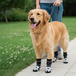 Qpets® Non-Slip Dog Socks, 6Pcs Adjustable Strap Dog Paw Socks with Hook and Loop Closure, Breathable Cotton Pet Feet Protectors for Indoor Outdoor Flooring & Post-Surgery Care (L, Paw Size 3-3.5in)
