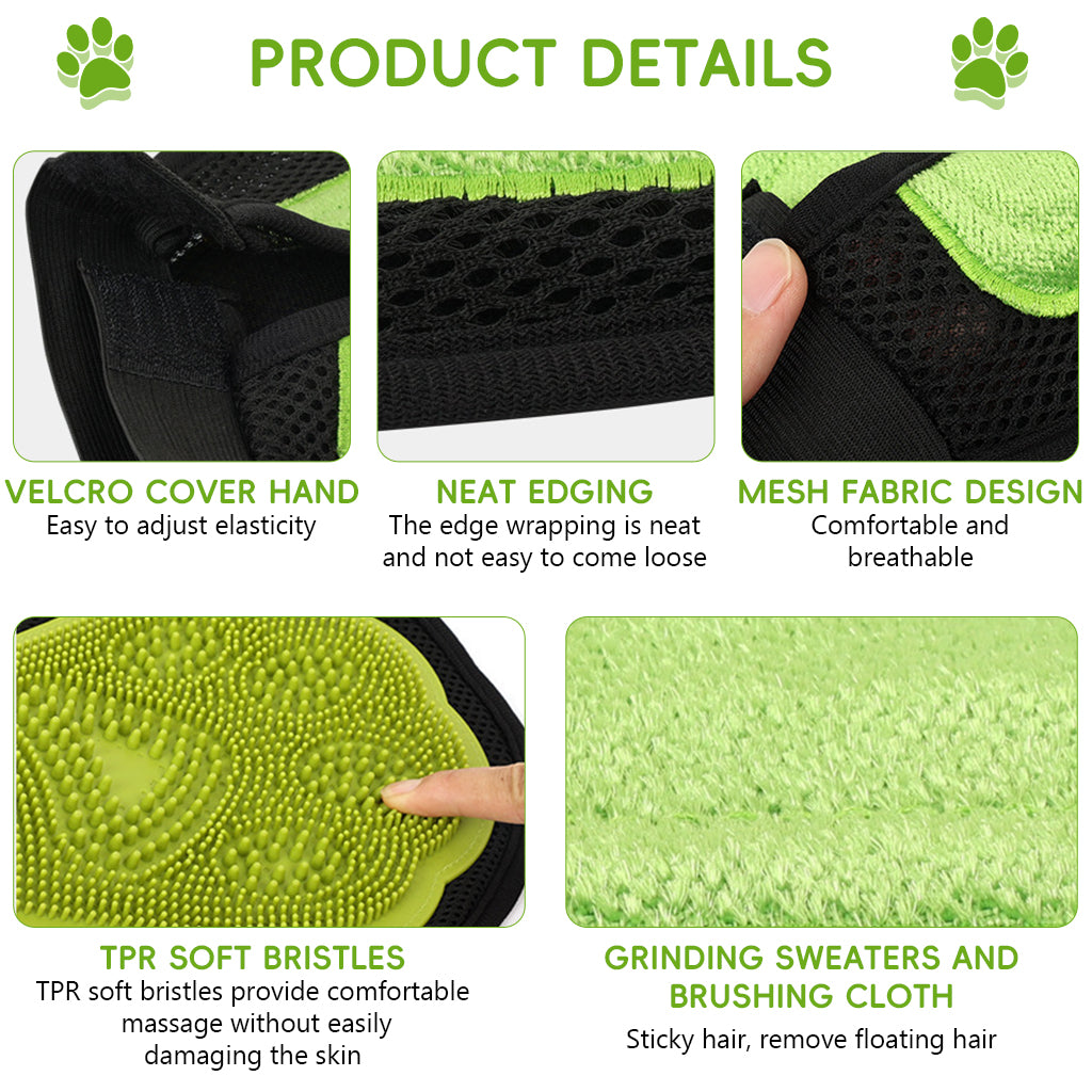 Qpets® Pet Hair Removal Gloves, Double-Sided Dematting & Lint Remover Dog Deshedding Glove, Breathable Mesh Fabric Design TPR Soft Bristle Massage Glove for Dogs & Cats