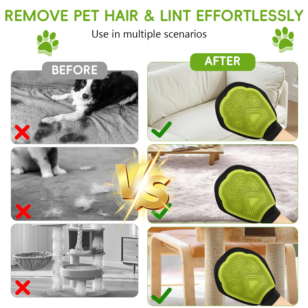 Qpets® Pet Hair Removal Gloves, Double-Sided Dematting & Lint Remover Dog Deshedding Glove, Breathable Mesh Fabric Design TPR Soft Bristle Massage Glove for Dogs & Cats