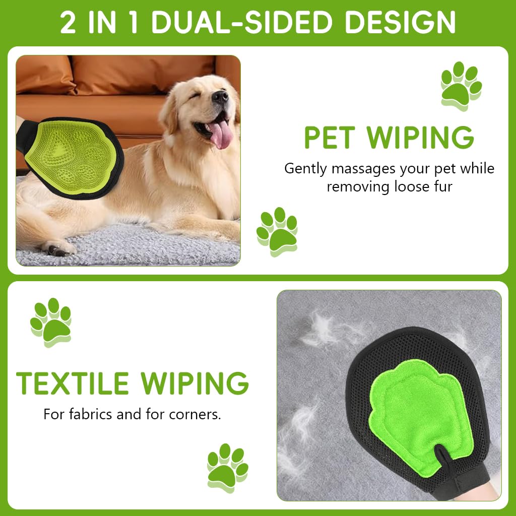 Qpets® Pet Hair Removal Gloves, Double-Sided Dematting & Lint Remover Dog Deshedding Glove, Breathable Mesh Fabric Design TPR Soft Bristle Massage Glove for Dogs & Cats