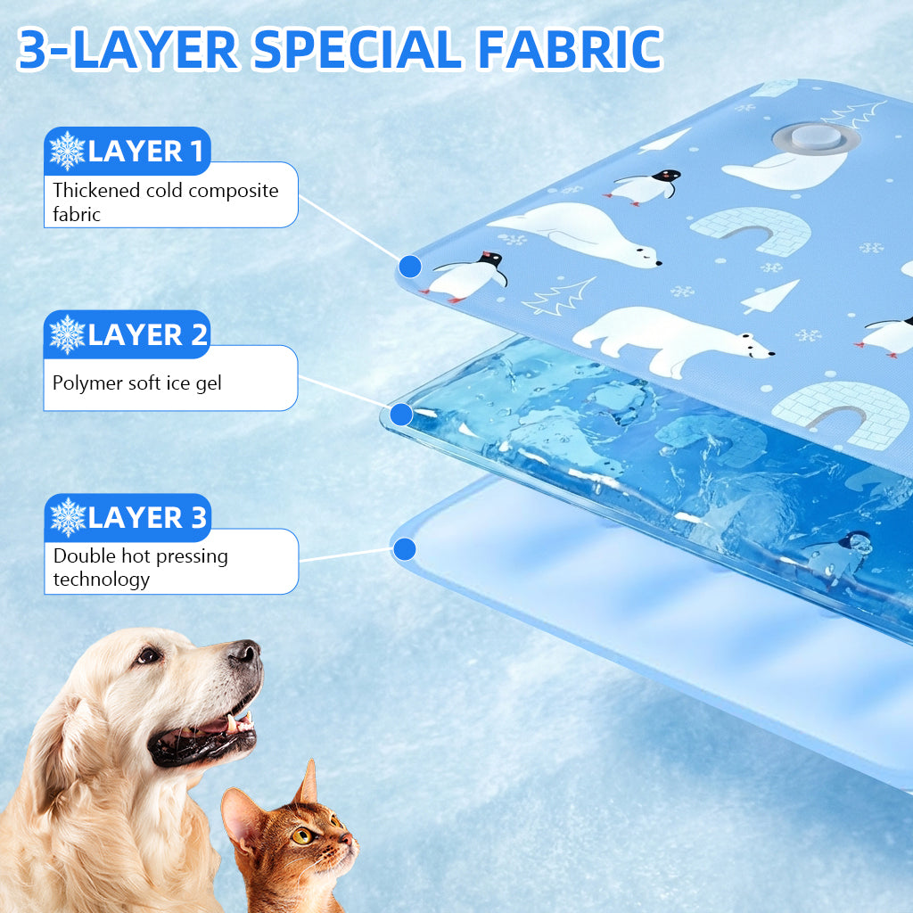 Qpets® Pet Cooling Mat for Dogs & Cats, Self-Cooling Gel Mat Pet Cooling Pad for Hot Summer, Portable & Washable Heat Relief Pad (for up to 35kg with a Body Length of 90cm)