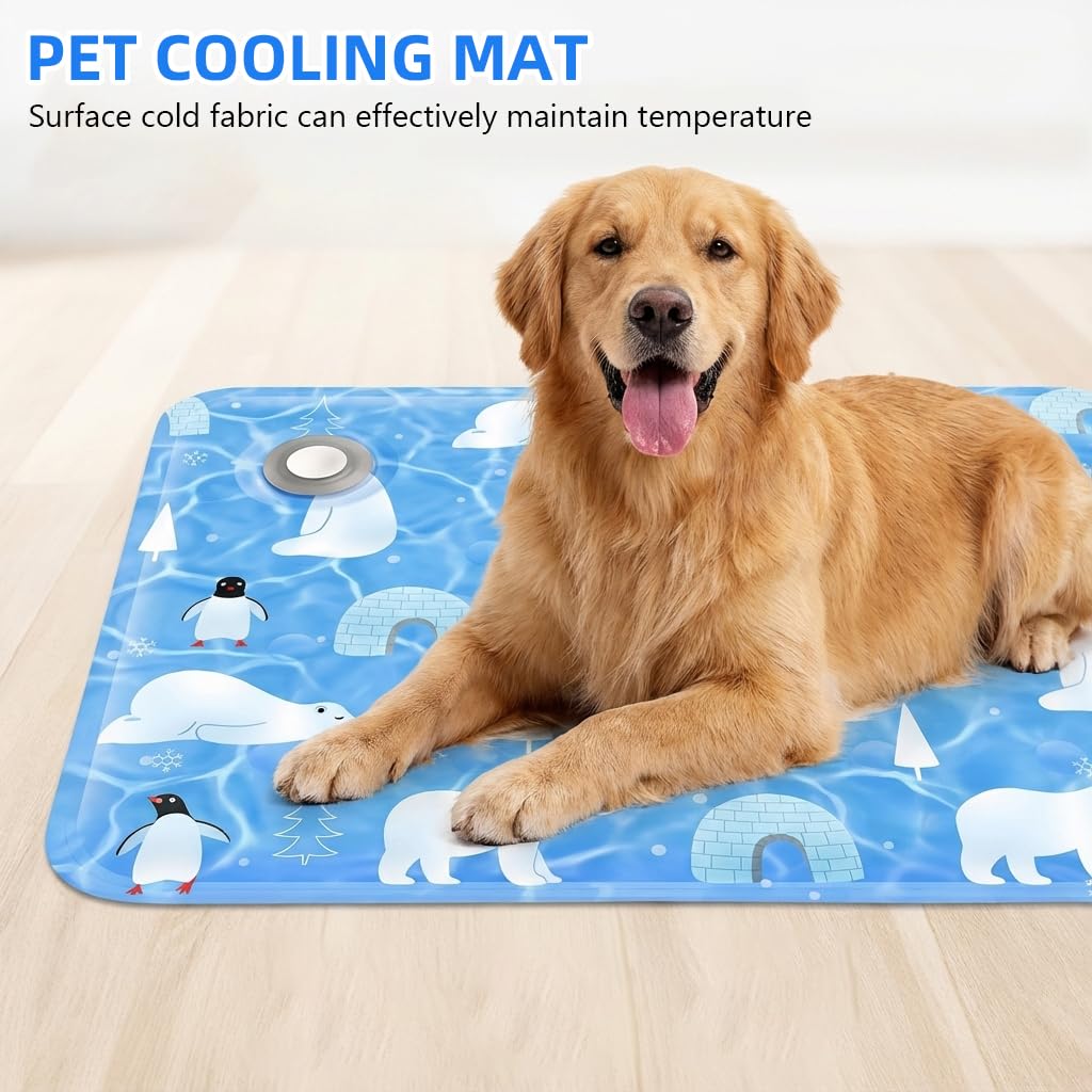 Qpets® Pet Cooling Mat for Dogs & Cats, Self-Cooling Gel Mat Pet Cooling Pad for Hot Summer, Portable & Washable Heat Relief Pad (for up to 35kg with a Body Length of 90cm)