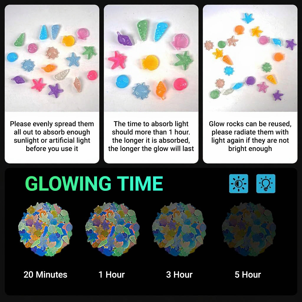Qpets® Aquarium Mini Resin Ornaments Glow-in-The-Dark Ocean Creature Ornaments, Luminous Aquarium Fish Tank Decorations, Illuminated Resin Decor for Planter and Home Display