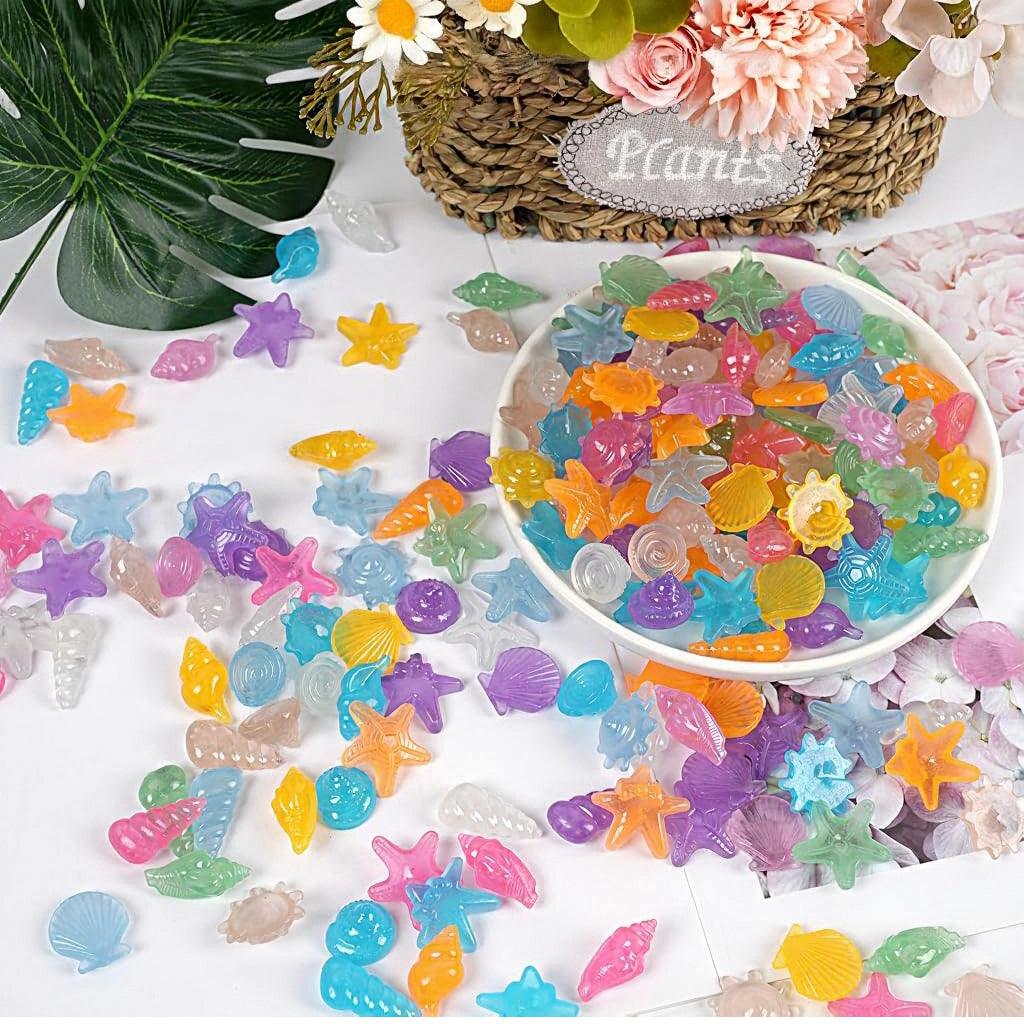 Qpets® Aquarium Mini Resin Ornaments Glow-in-The-Dark Ocean Creature Ornaments, Luminous Aquarium Fish Tank Decorations, Illuminated Resin Decor for Planter and Home Display