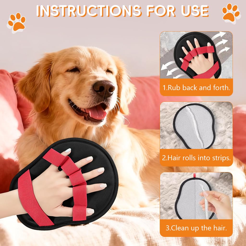 Qpets® Grooming Glove for Dogs & Cats Reusable Deshedding Mitt with 5-Finger, Pet Hair Remover & Brush, Remove Hair from Couch, Car & Clothes While Petting