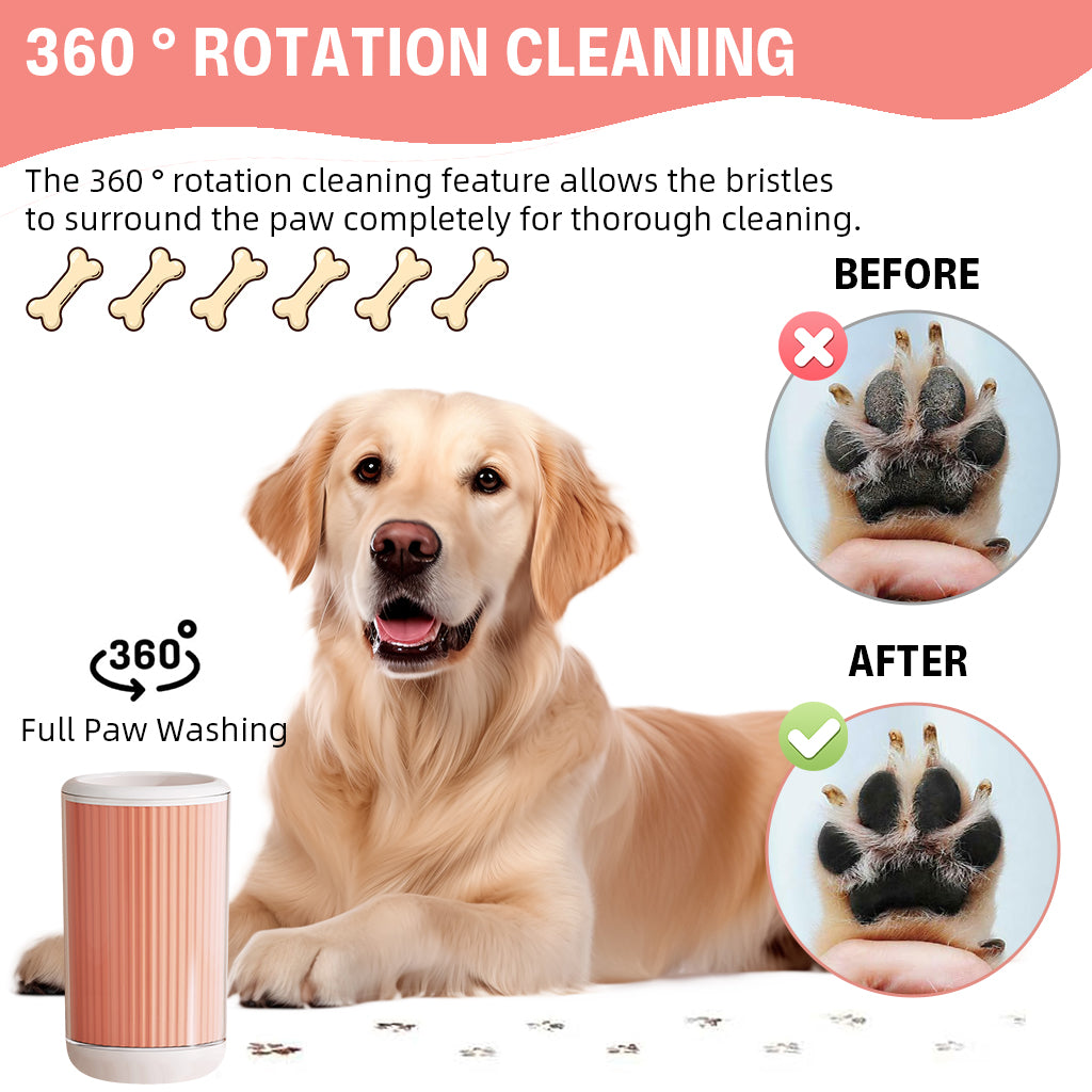 Qpets® Dog Paw Cleaning Cup, Portable Dog Paw Washer with Soft TPR Bristles Design, 360 ° Rotation Cleaning Cup Removes Mud & Dirt After Walks for Cat & Dog Paws