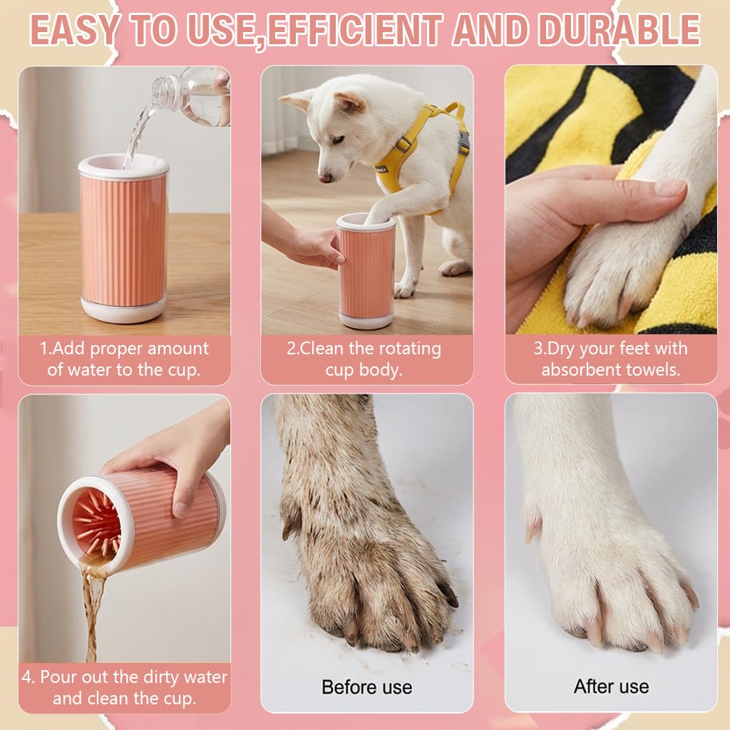 Qpets® Dog Paw Cleaning Cup, Portable Dog Paw Washer with Soft TPR Bristles Design, 360 ° Rotation Cleaning Cup Removes Mud & Dirt After Walks for Cat & Dog Paws
