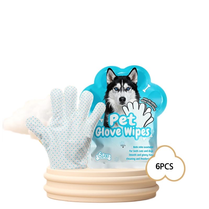 Qpets® Pet Cleaning Gloves Wipes, Wet & Dry Grooming Mitts for Dogs & Cats - Non-Woven Hair Removal Gloves for Muddy Paws, Quick Bath & Travel Cleaning, Absorbent Pet Wipe Mitts