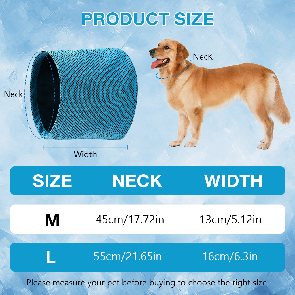 Qpets® Summer Dog Cooling Collar Cool Touch Bandana with D Ring Open Hole, Breathable Mesh Quick Dry Pet Scarf Neck Gaiter Cloth Collar Neck Wrap, Keeps Dog Cozy and Cool-L