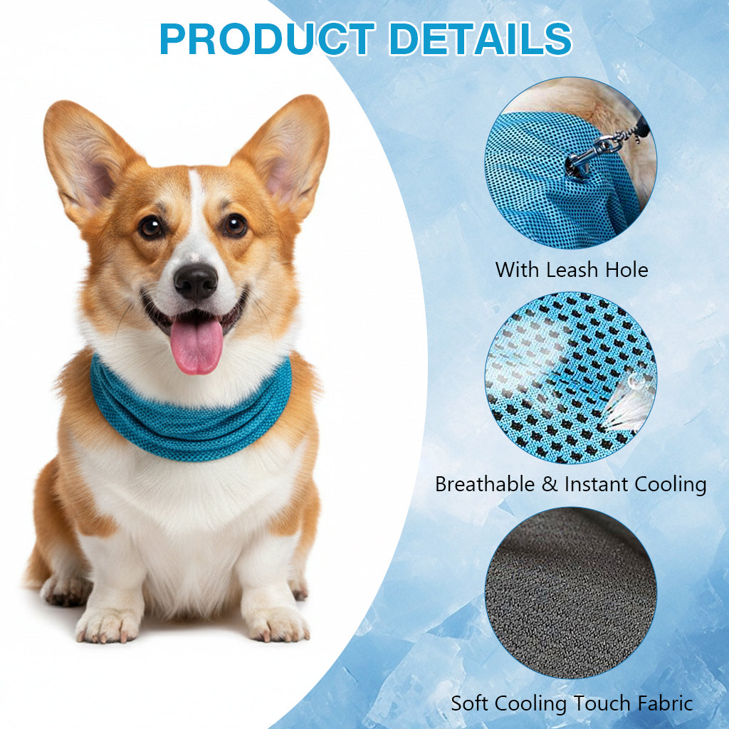 Qpets® Summer Dog Cooling Collar Cool Touch Bandana with D Ring Open Hole, Breathable Mesh Quick Dry Pet Scarf Neck Gaiter Cloth Collar Neck Wrap, Keeps Dog Cozy and Cool-L