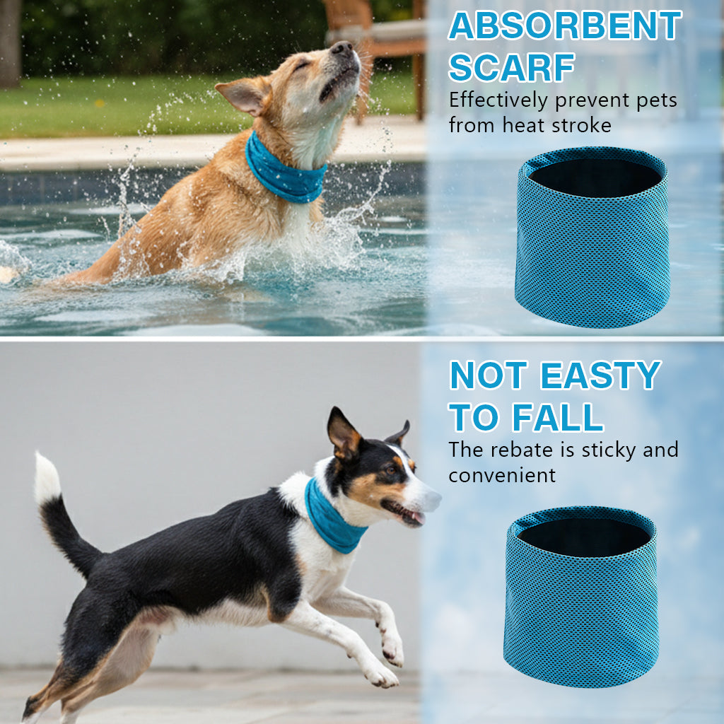 Qpets® Summer Dog Cooling Collar Cool Touch Bandana with D Ring Open Hole, Breathable Mesh Quick Dry Pet Scarf Neck Gaiter Cloth Collar Neck Wrap, Keeps Dog Cozy and Cool-L