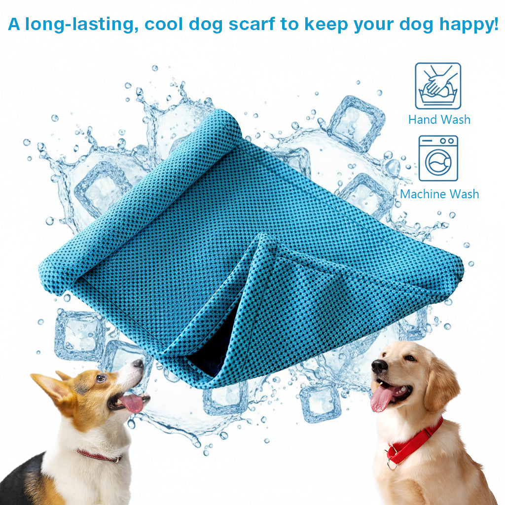 Qpets® Dog Cooling Collar Bandana, Cool Touch Evaporative Pet Scarf - Breathable Mesh Quick Dry Neck Gaiter with D-Ring Open Hole, Summer Ice Silk Wrap for Dogs & Cats, Keeps Pets Cool in Hot Weather