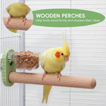 Qpets® Parrot Perch Stick with Feeding Cup, 6.6'' Bird Cage Mounted Standing Rod, Anti-Slip Grooved Wooden Perch with Clamp for Parrots, Parakeets & Other Pet Birds