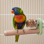 Qpets® Parrot Perch Stick with Feeding Cup, 6.6'' Bird Cage Mounted Standing Rod, Anti-Slip Grooved Wooden Perch with Clamp for Parrots, Parakeets & Other Pet Birds