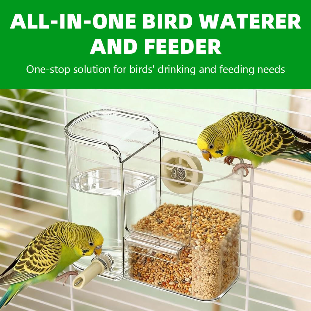 Qpets® 2-in-1 Bird Feeder with 450ml Water Dispenser, Clear Food Grade Hanging Bird Food & Water Feeder for Cage, Automatic Seed & Drinker Container for Parrots, Budgies & Small Birds