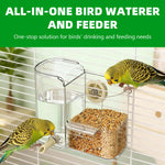 Qpets® 2-in-1 Bird Feeder with 450ml Water Dispenser, Clear Food Grade Hanging Bird Food & Water Feeder for Cage, Automatic Seed & Drinker Container for Parrots, Budgies & Small Birds