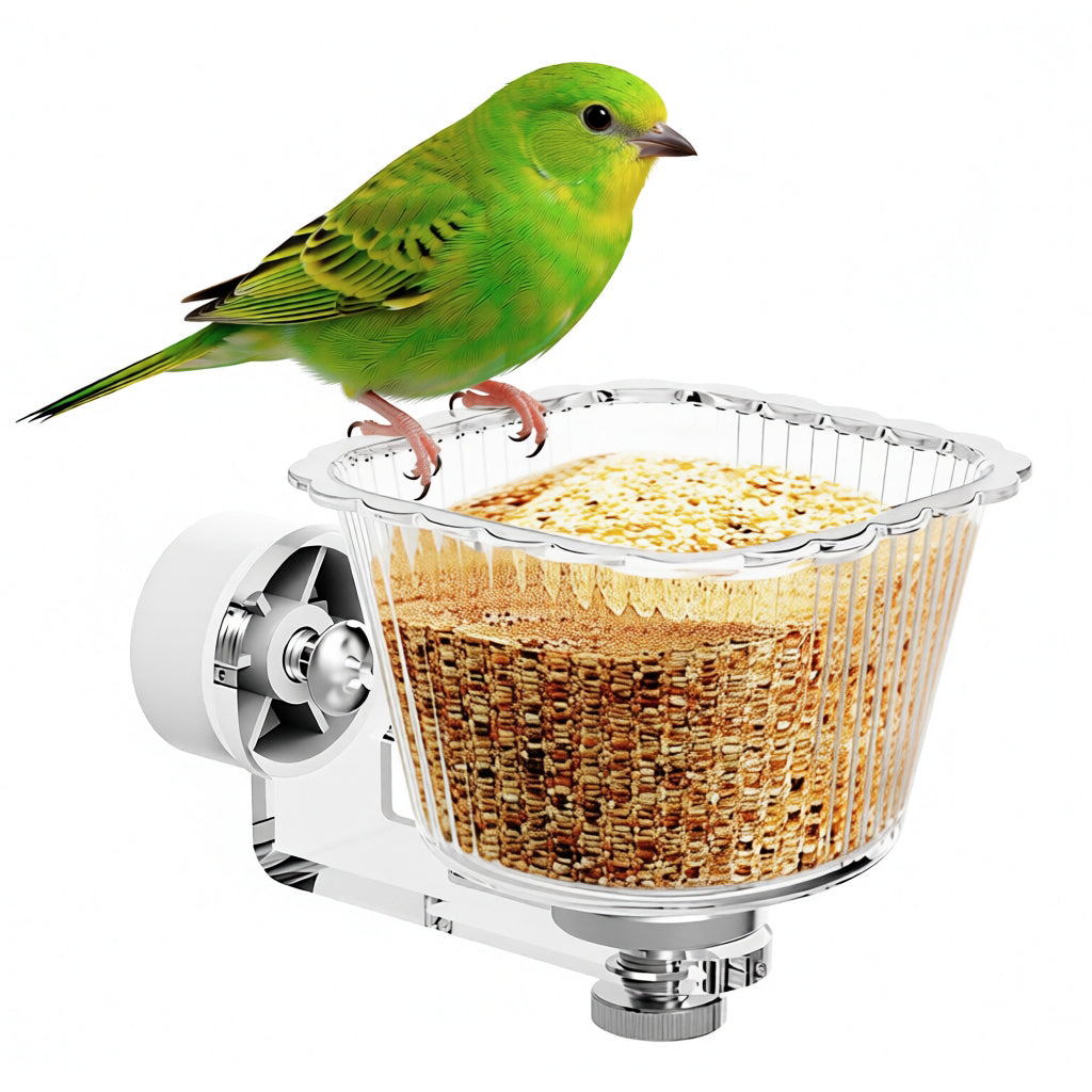 Qpets® Pet Bird Feeder Bowl for Cage Screw-Mount Parrot Feeder Clear PC Food Bowl with Magnetic Base,Easy to Remove and Clean,Acrylic Bracket Pet Bird 72x106x66mm