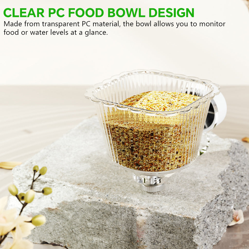 Qpets® Pet Bird Feeder Bowl for Cage Screw-Mount Parrot Feeder Clear PC Food Bowl with Magnetic Base,Easy to Remove and Clean,Acrylic Bracket Pet Bird 72x106x66mm
