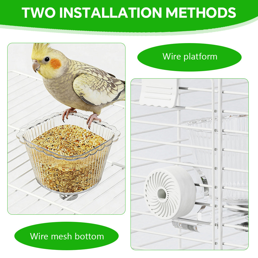 Qpets® Pet Bird Feeder Bowl for Cage Screw-Mount Parrot Feeder Clear PC Food Bowl with Magnetic Base,Easy to Remove and Clean,Acrylic Bracket Pet Bird 72x106x66mm