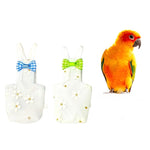 Qpets® Parrot Diaper Flight Suit for Small Birds, 2 Pcs Bird Clothes with Floral Print & Checked Bow, Reusable & Washable Breathable Polyester Bird Diaper for Cockatiel, Conure, Lovebird, Parakeeta