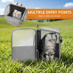 Qpets® Pet Backpack Carrier for Cats & Small Dogs, Oxford Cloth Breathable Mesh Travel Bag with Anti-Anxiety Front Cover Panel Design, Puppy & Kitten Outdoor Hiking Carrier, 42x33x28cm