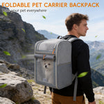 Qpets® Pet Backpack Carrier for Cats & Small Dogs, Oxford Cloth Breathable Mesh Travel Bag with Anti-Anxiety Front Cover Panel Design, Puppy & Kitten Outdoor Hiking Carrier, 42x33x28cm