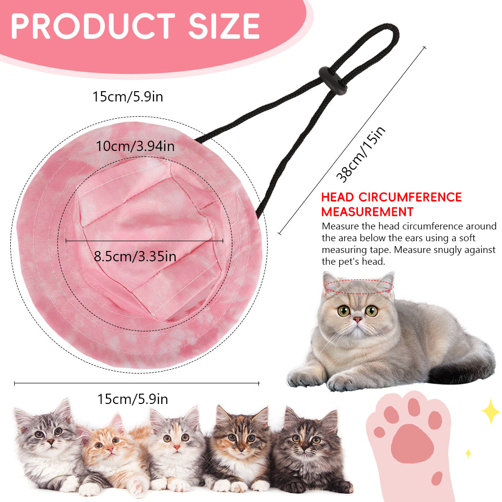 Qpets® Sun Hat for Small Dogs & Cats - Adjustable Drawstring Pet Hat with Tie-Dye Design, Lightweight Sun Protection Cap for Outdoor, Beach & Photography Prop - for Puppy Kitten Summer Fashion