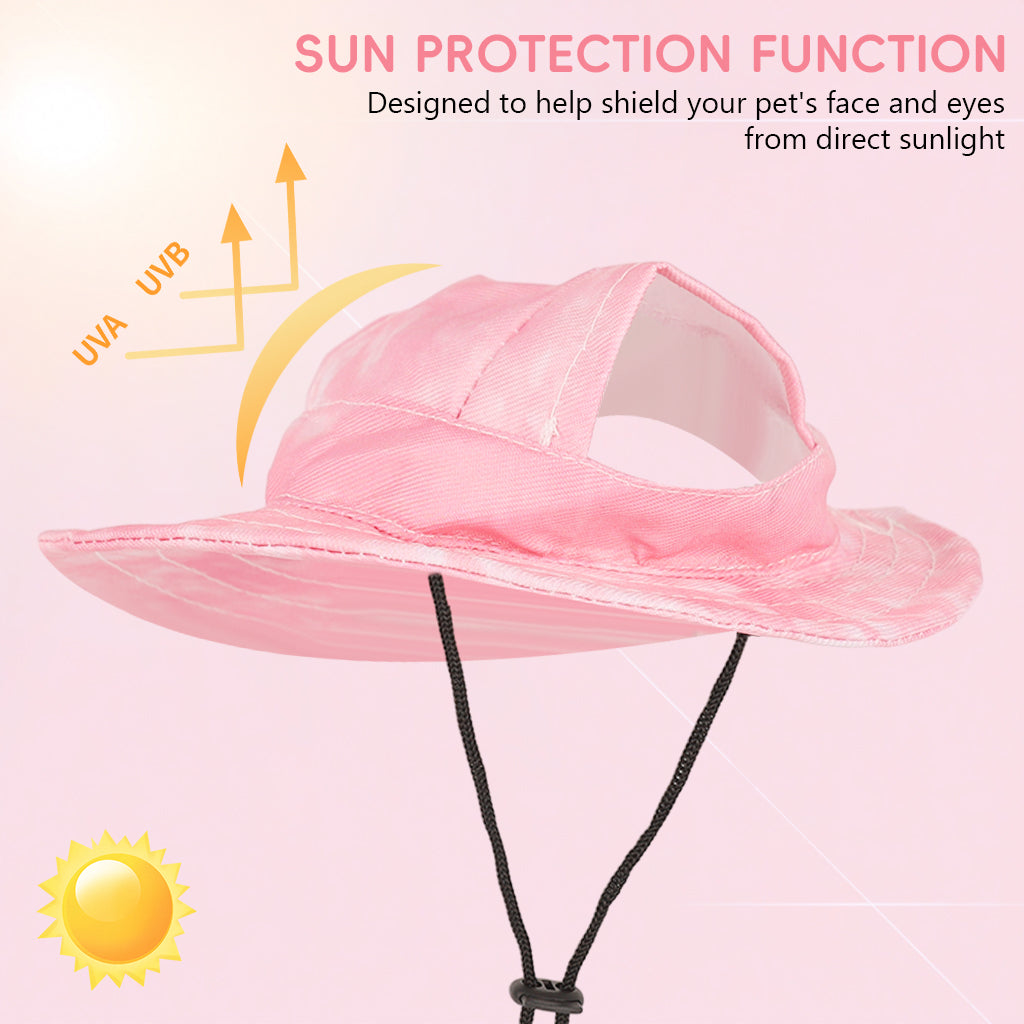 Qpets® Sun Hat for Small Dogs & Cats - Adjustable Drawstring Pet Hat with Tie-Dye Design, Lightweight Sun Protection Cap for Outdoor, Beach & Photography Prop - for Puppy Kitten Summer Fashion