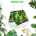 Qpets® Tropical Bird Cage Tent Hammock, Parrot Cage Hideout Cover, Hanging Bird Sleep Shelter with Jungle Leaf Print, Cozy Resting Hut for Parakeet, Cockatiel, Lovebird & Small Pets
