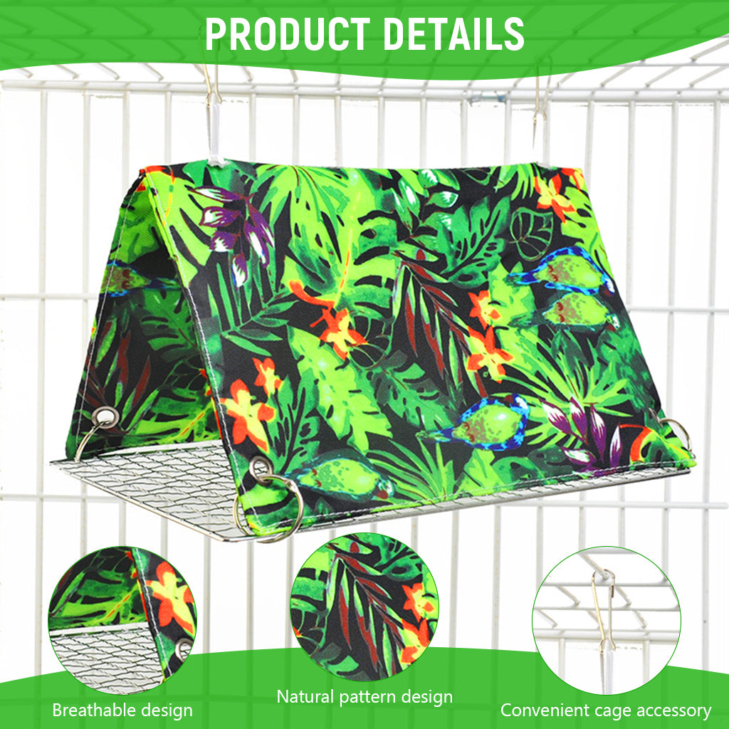 Qpets® Tropical Bird Cage Tent Hammock, Parrot Cage Hideout Cover, Hanging Bird Sleep Shelter with Jungle Leaf Print, Cozy Resting Hut for Parakeet, Cockatiel, Lovebird & Small Pets