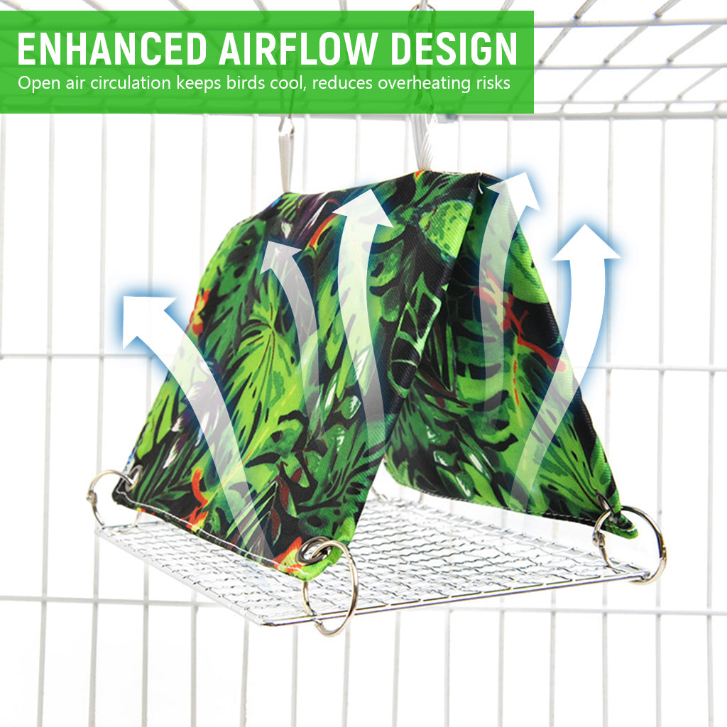 Qpets® Tropical Bird Cage Tent Hammock, Parrot Cage Hideout Cover, Hanging Bird Sleep Shelter with Jungle Leaf Print, Cozy Resting Hut for Parakeet, Cockatiel, Lovebird & Small Pets