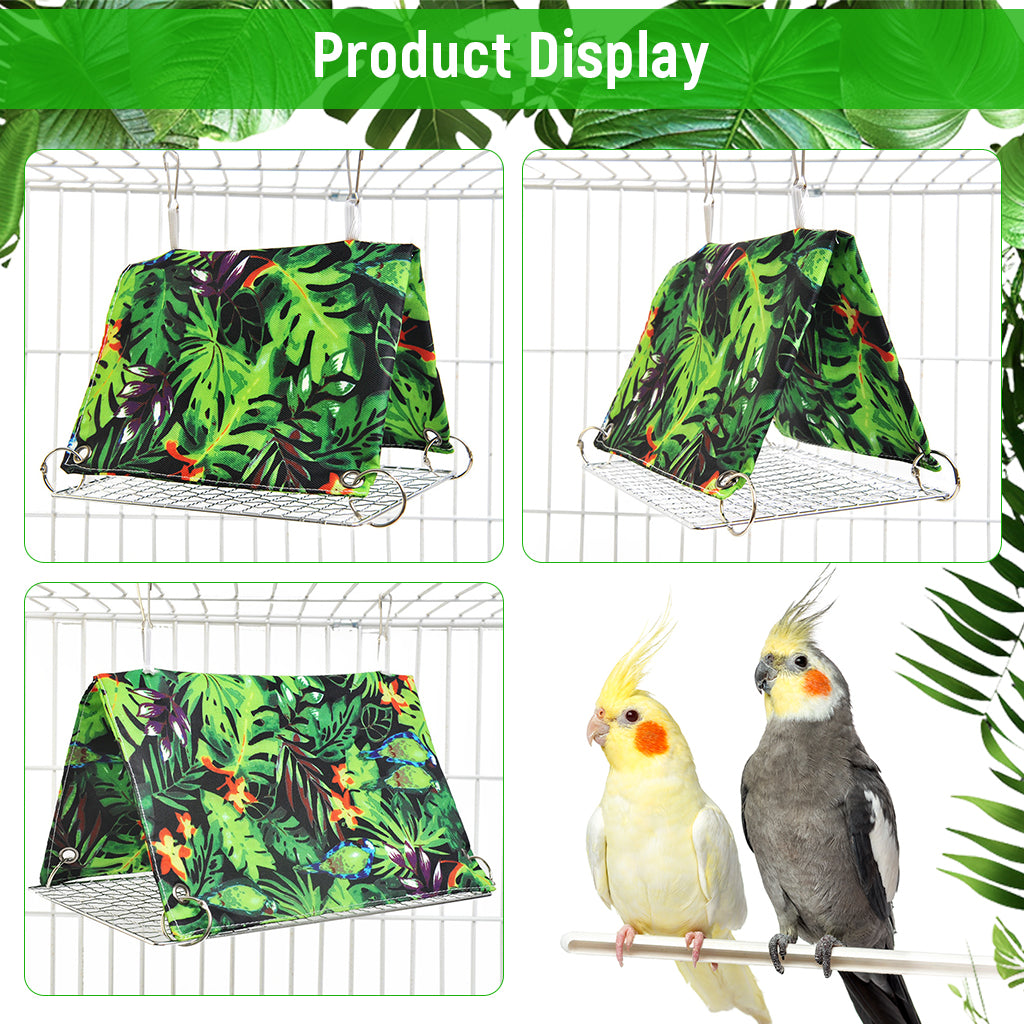 Qpets® Tropical Bird Cage Tent Hammock, Parrot Cage Hideout Cover, Hanging Bird Sleep Shelter with Jungle Leaf Print, Cozy Resting Hut for Parakeet, Cockatiel, Lovebird & Small Pets