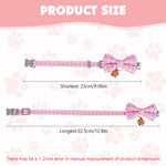 Qpets® Cat Collar with Bell, Adjustable 23-33 cm Kitten Collar for Small Cats & Pets - Soft Cotton Plaid Bow Design, Quick Release Safety Buckle, Lightweight & Breakaway Necklace Accessory (Pink)