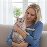 Qpets® Cat Collar with Bell, Adjustable 23-33 cm Kitten Collar for Small Cats & Pets - Soft Cotton Plaid Bow Design, Quick Release Safety Buckle, Lightweight & Breakaway Necklace Accessory (Pink)