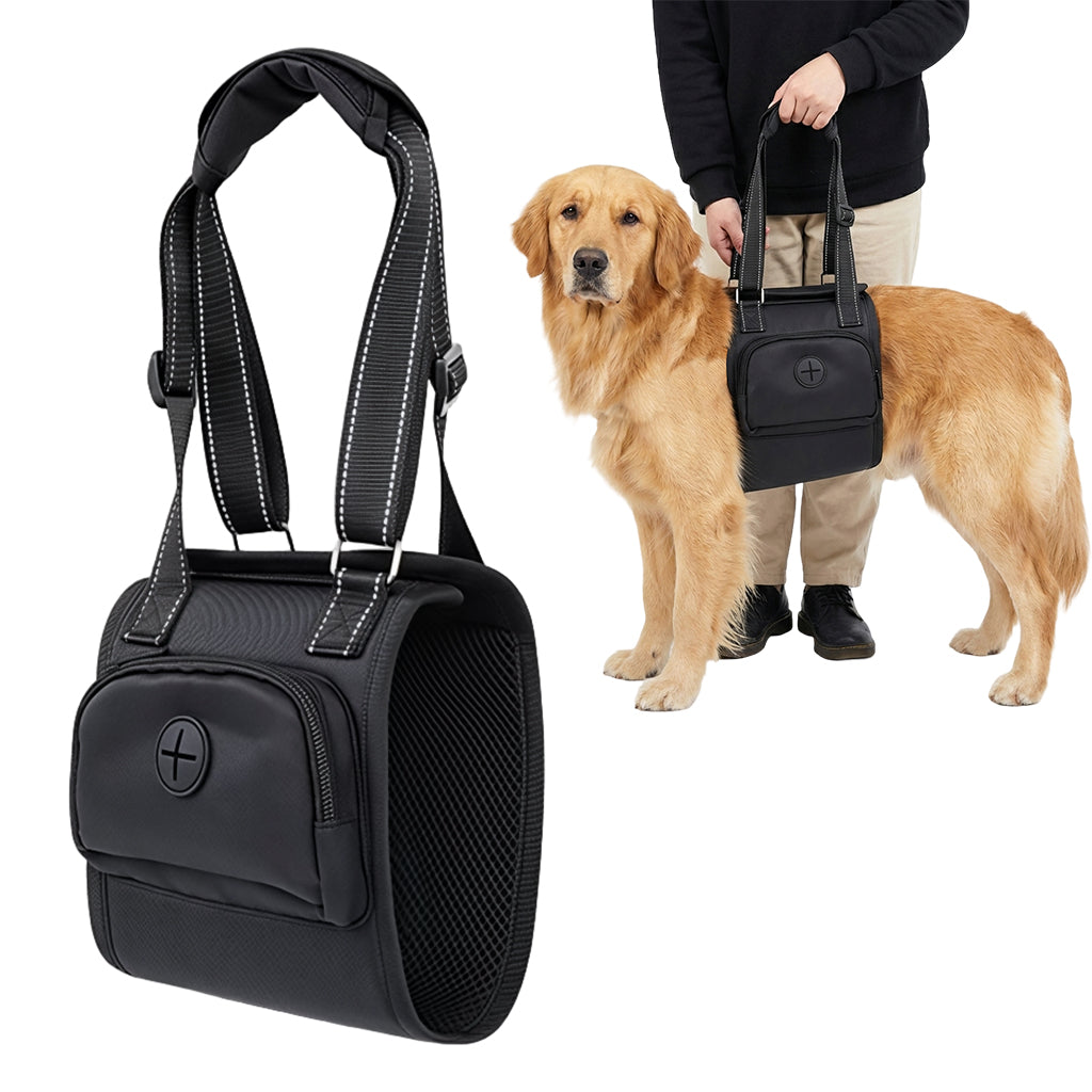 Qpets® Dog Lift Harness Oxford Cloth, Hook and Loop Closure Dog Rear Support Harness Walking Assistant, Built in Zipper Pocket, Breathable Mesh Liner, for Elderly & Disabled Dogs, L