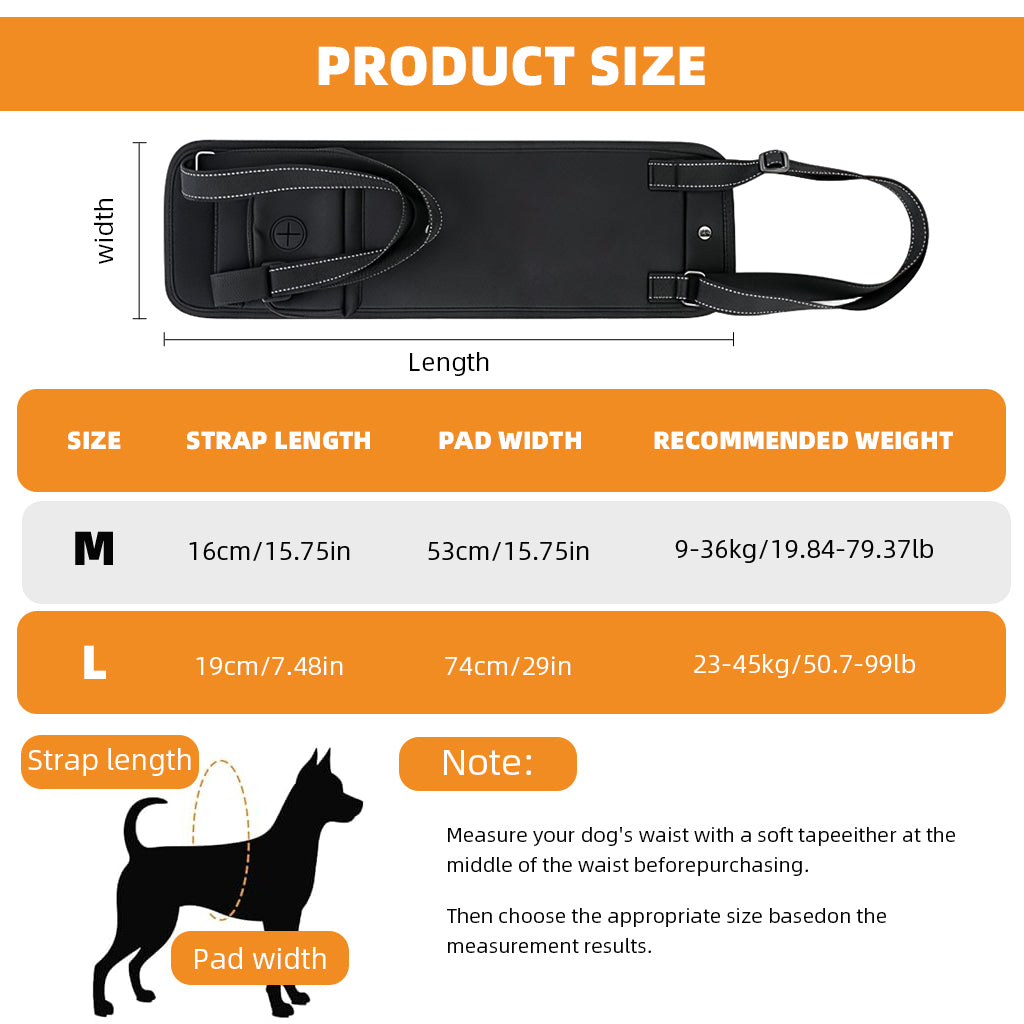 Qpets® Dog Lift Harness Oxford Cloth, Hook and Loop Closure Dog Rear Support Harness Walking Assistant, Built in Zipper Pocket, Breathable Mesh Liner, for Elderly & Disabled Dogs, L