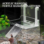 Qpets® Acrylic Hanging Turtle Basking Platform with Removable Walking Steps,Food and Water Bowls,Adjustable Hanging Reptile Resting Terrace for Fish Tank Aquarium Decor