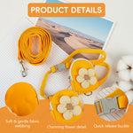 Qpets® Dog Harness and Leash Set, Fabric Webbing Puppy Harness with Matching Leash, Mini Zipper Pouch & Cute Yellow Flower Accent, for 4-10kg Dogs, L