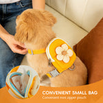 Qpets® Dog Harness and Leash Set, Fabric Webbing Puppy Harness with Matching Leash, Mini Zipper Pouch & Cute Yellow Flower Accent, for 4-10kg Dogs, L