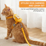 Qpets® Dog Cat Harness and Leash Set, Fabric Webbing Puppy Harness with Matching Leash, Mini Zipper Pouch & Cute Yellow Flower Accent, for 2-5kg Small Dogs Cats, M