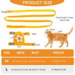 Qpets® Dog Cat Harness and Leash Set, Fabric Webbing Puppy Harness with Matching Leash, Mini Zipper Pouch & Cute Yellow Flower Accent, for 2-5kg Small Dogs Cats, M