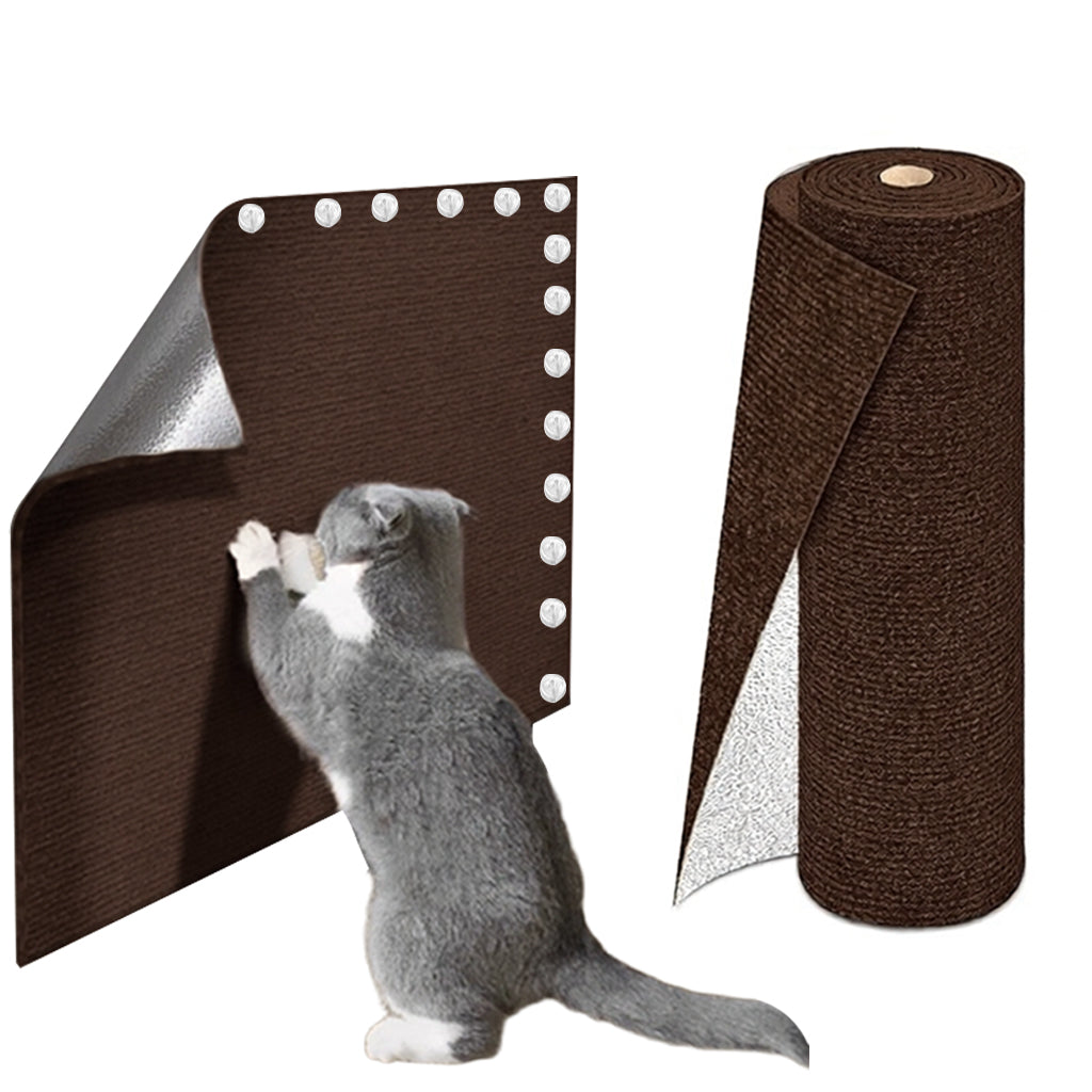 Qpets® Cat Scratcher Pad 4x100cm Self-Adhesive Thicken Furniture Protector Surface Guard Wrap with 10Pcs Invisible Spiral Twist Pins, for Sofa, Leather Couch, Wall -Brown