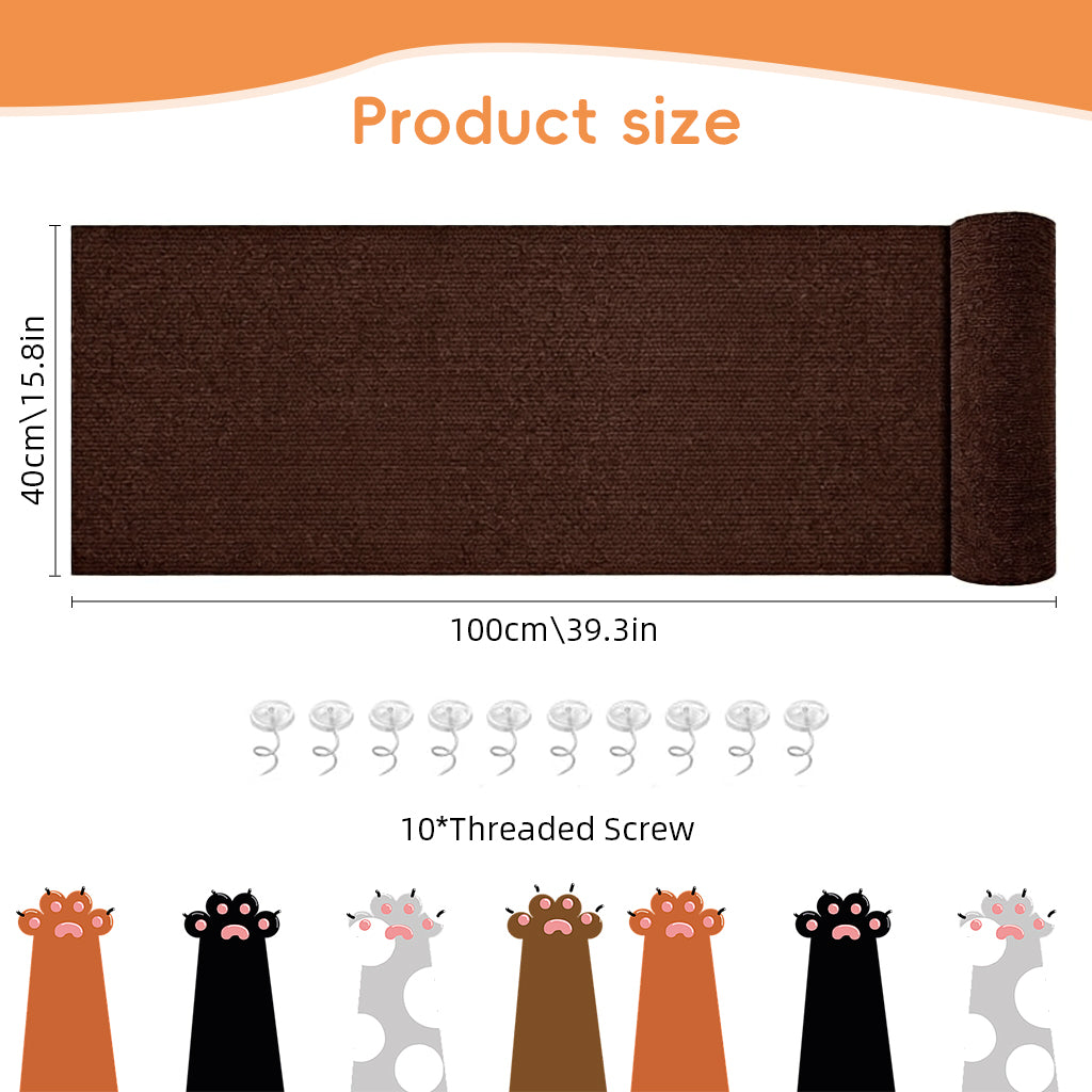 Qpets® Cat Scratcher Pad 4x100cm Self-Adhesive Thicken Furniture Protector Surface Guard Wrap with 10Pcs Invisible Spiral Twist Pins, for Sofa, Leather Couch, Wall -Brown