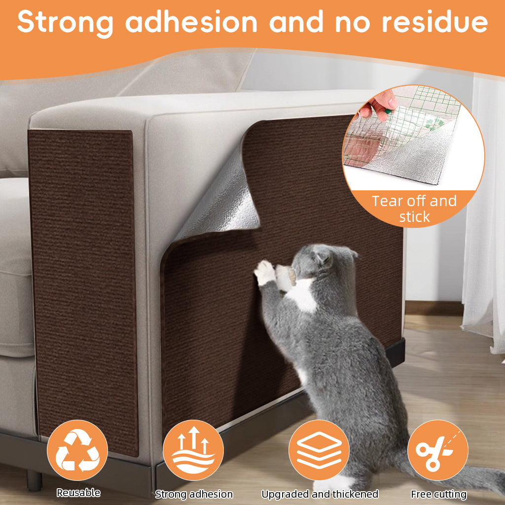 Qpets® Cat Scratcher Pad 4x100cm Self-Adhesive Thicken Furniture Protector Surface Guard Wrap with 10Pcs Invisible Spiral Twist Pins, for Sofa, Leather Couch, Wall -Brown