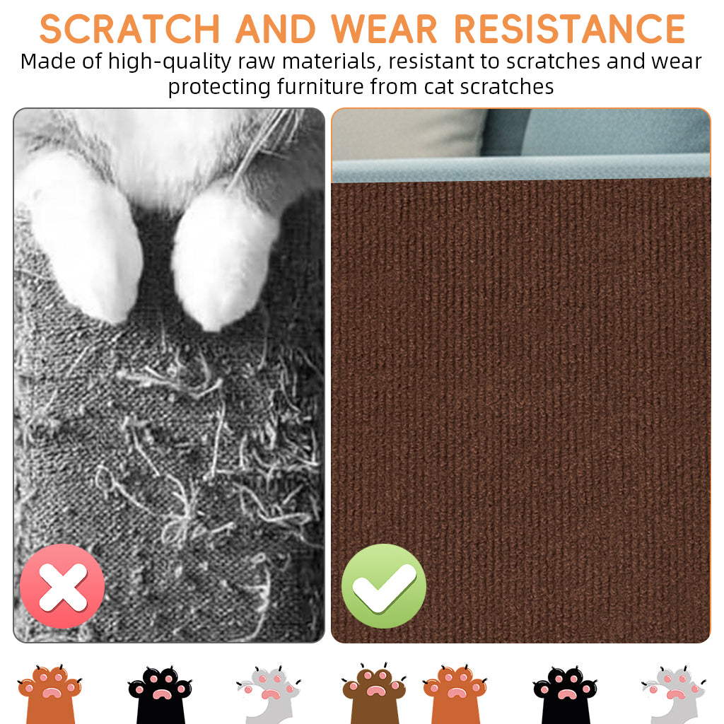 Qpets® Cat Scratcher Pad 4x100cm Self-Adhesive Thicken Furniture Protector Surface Guard Wrap with 10Pcs Invisible Spiral Twist Pins, for Sofa, Leather Couch, Wall -Brown