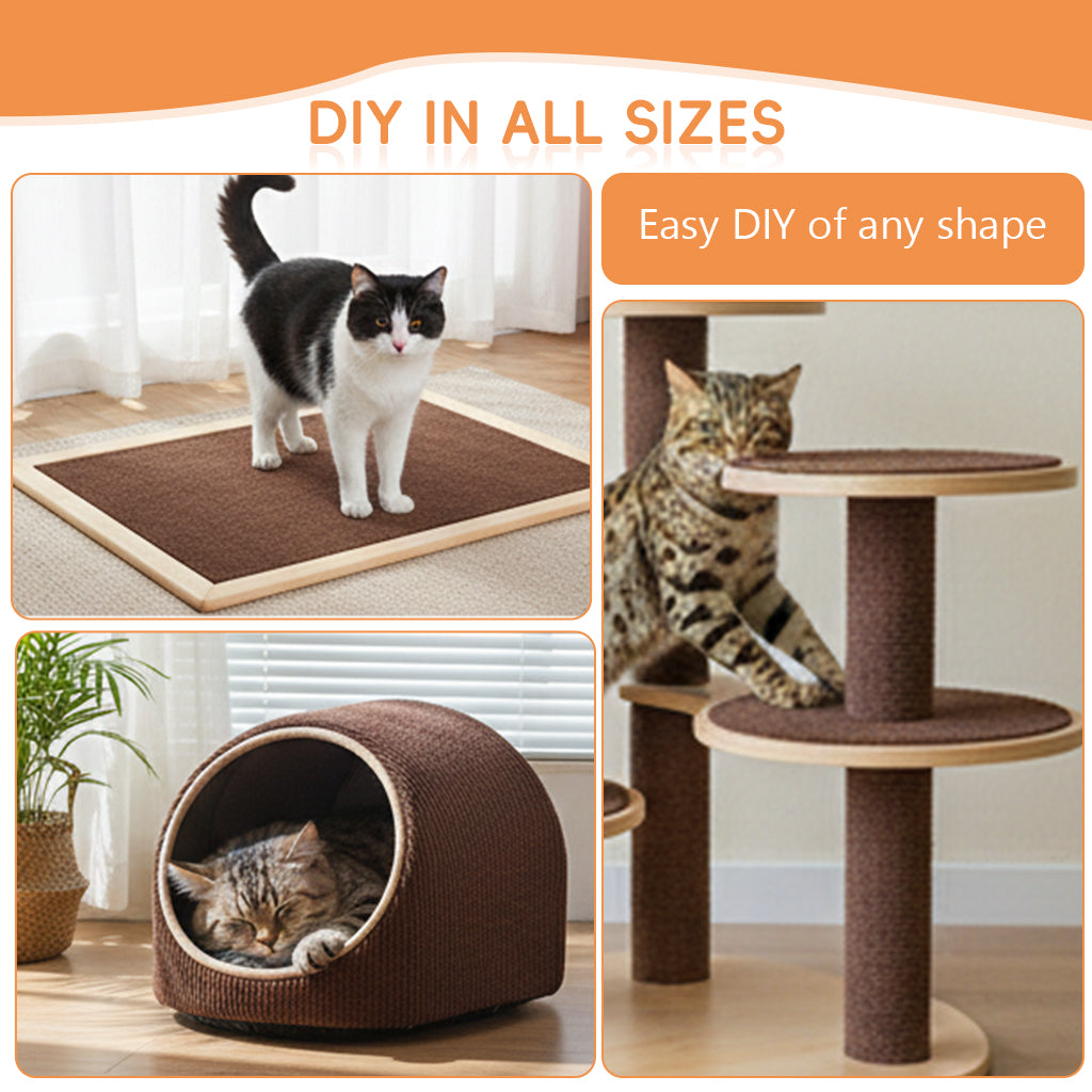 Qpets® Cat Scratcher Pad 4x100cm Self-Adhesive Thicken Furniture Protector Surface Guard Wrap with 10Pcs Invisible Spiral Twist Pins, for Sofa, Leather Couch, Wall -Brown