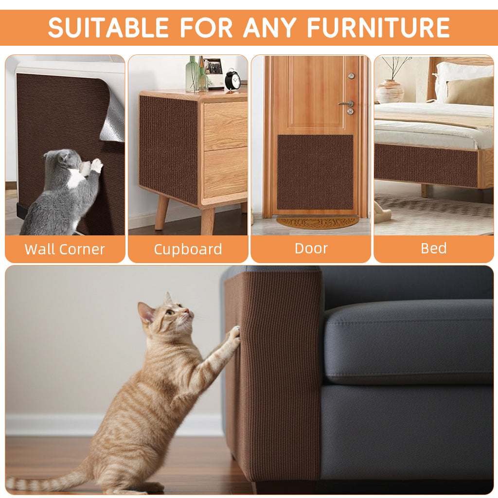 Qpets® Cat Scratcher Pad 4x100cm Self-Adhesive Thicken Furniture Protector Surface Guard Wrap with 10Pcs Invisible Spiral Twist Pins, for Sofa, Leather Couch, Wall -Brown